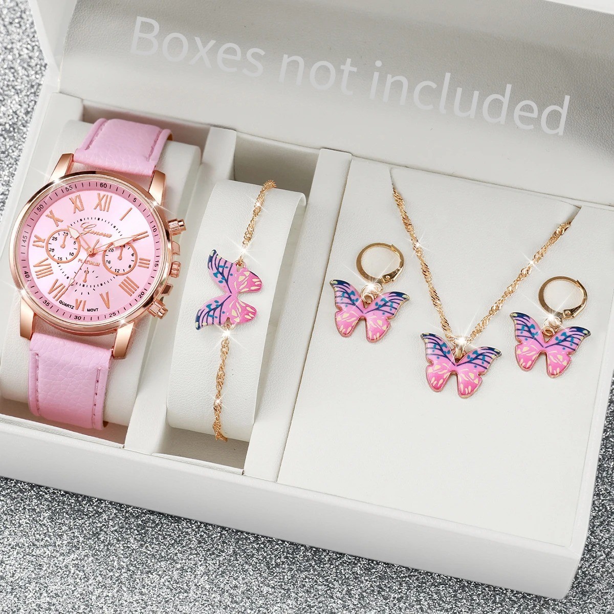 Fashion Women’s 5/6PCS Quartz Watch Set Leather Band Heart Jewelry No Box