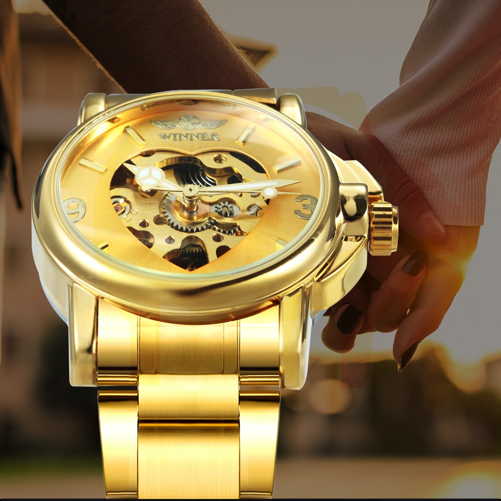 WINNER Women’s Skeleton Watch Automatic Mechanical Gold Stainless Steel 35mm