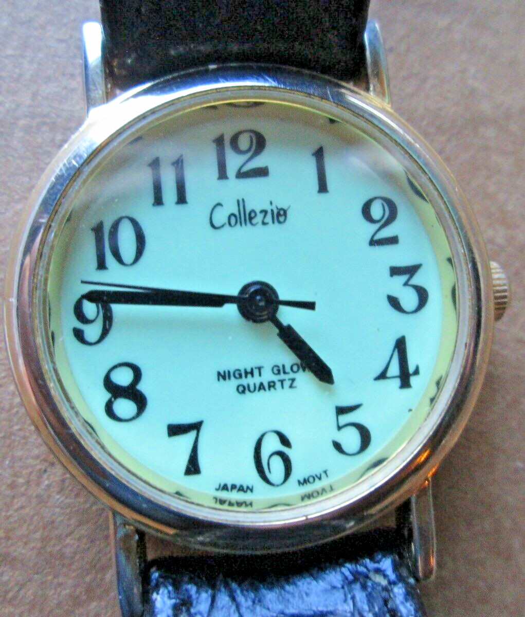 VINTAGE COLLEZIO NIGHT GLOW 26MM ANALOG QUARTZ, 2Pc. LEATHER BAND, WORKING, USED