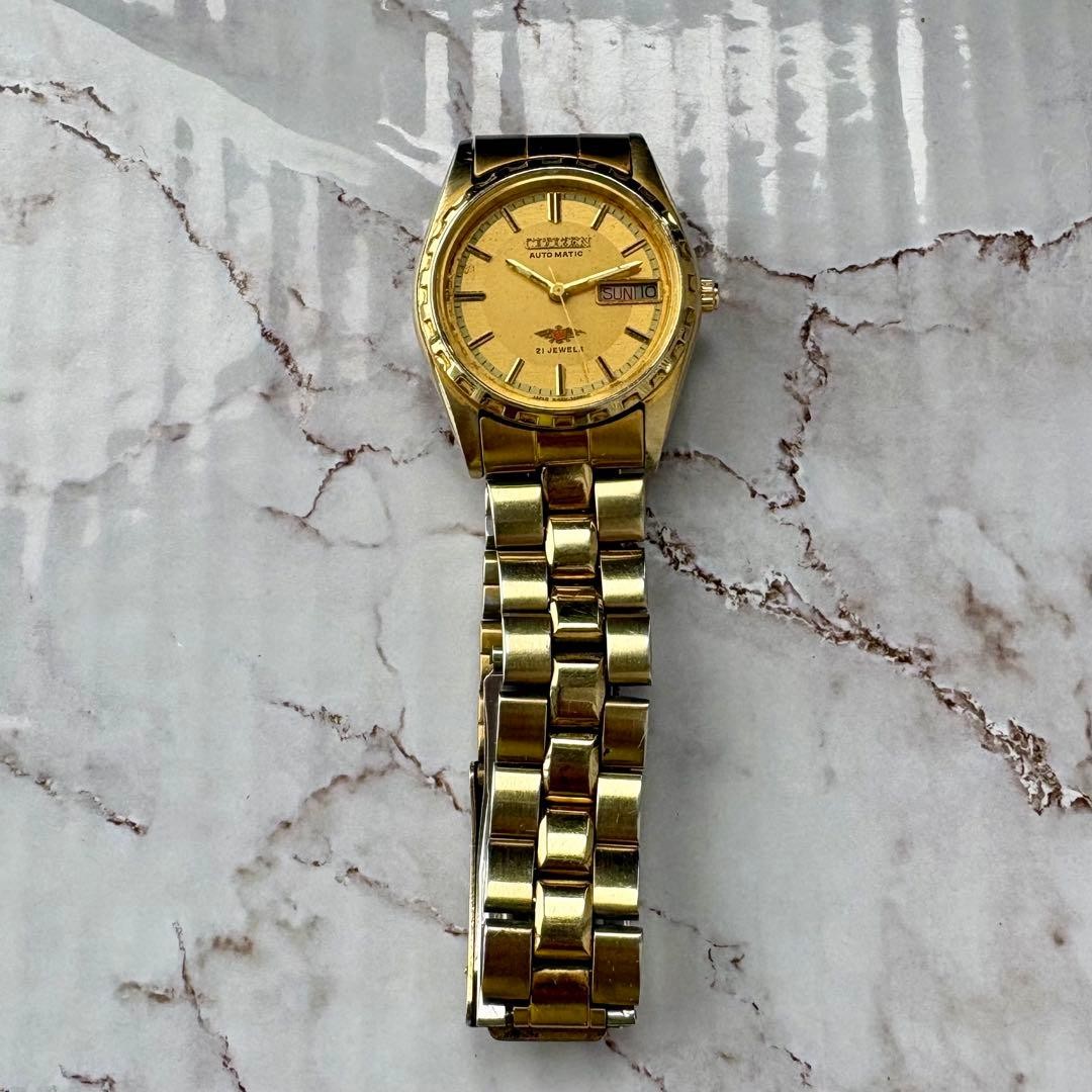 Citizen Mechanical Automatic Wristwatch Gold Dial Day Date 1970s