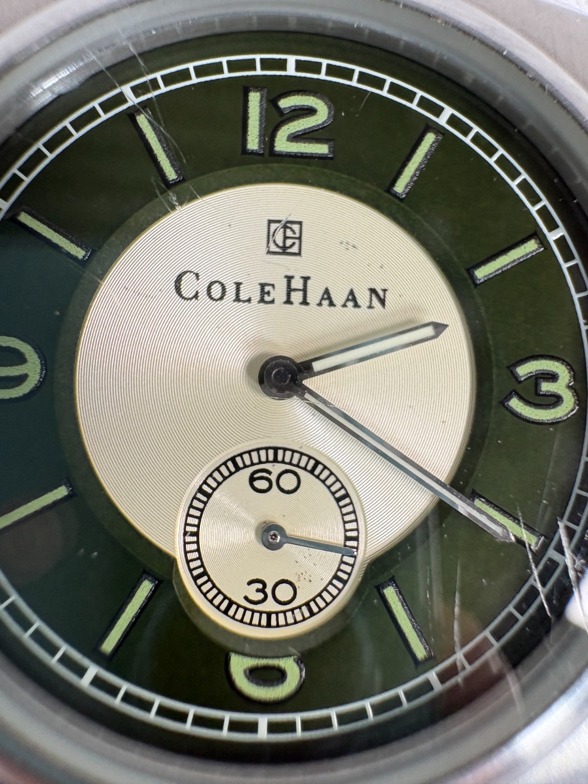 Cole Haan CR1002 Stainless Steel Watch Green Dial 50M Quartz Rare Used