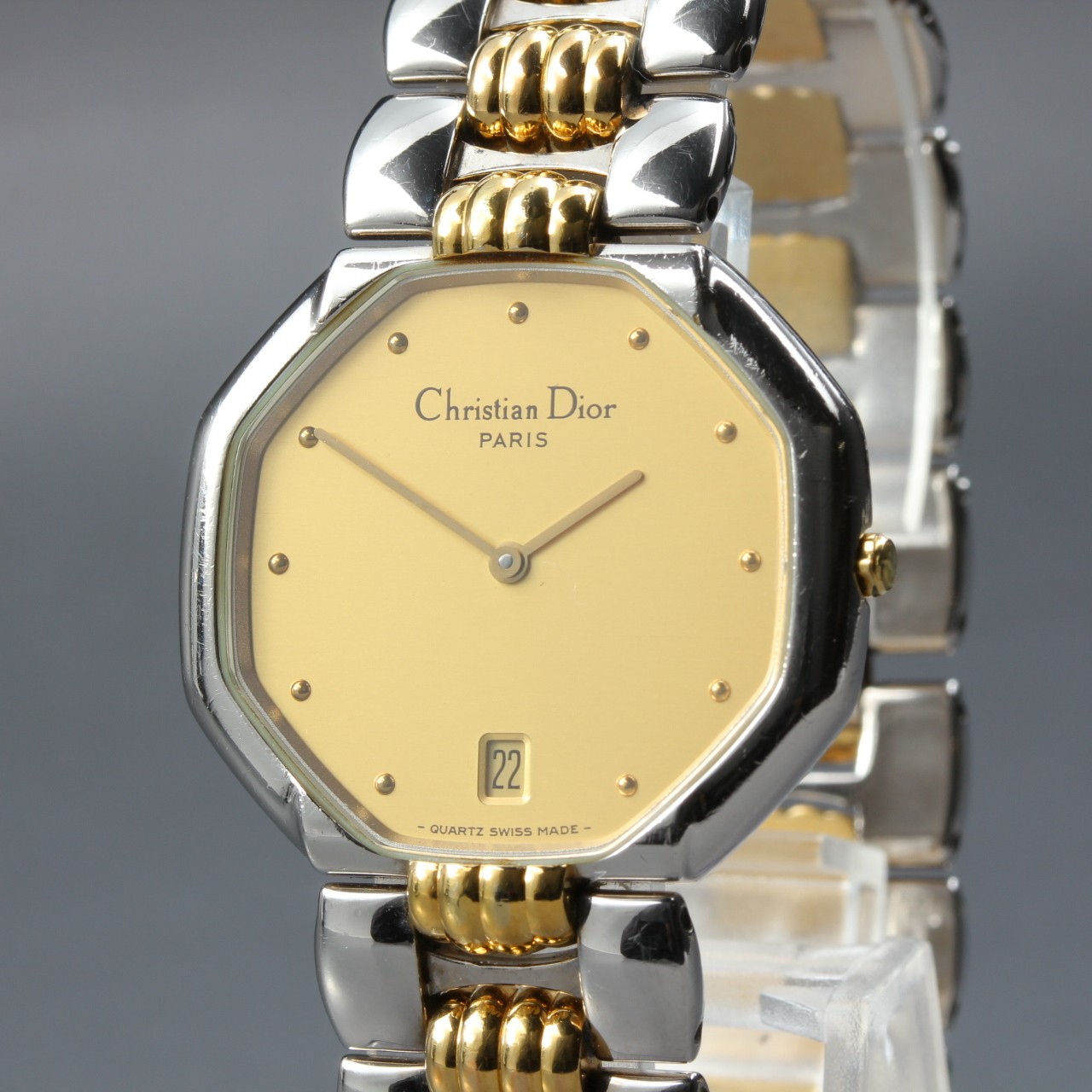 [Near MINT] Christian Dior 45 204 Gold Dial 32mm Quartz Two Tone Men’s Watch