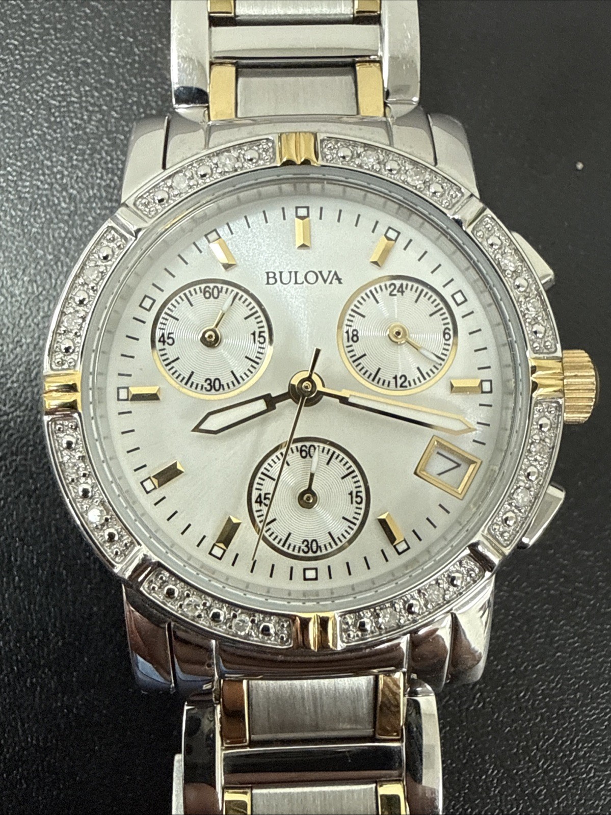 Ladies Two-Tone Bulova Chronograph Diamond Accent 98R98 NEEDS BATTERY