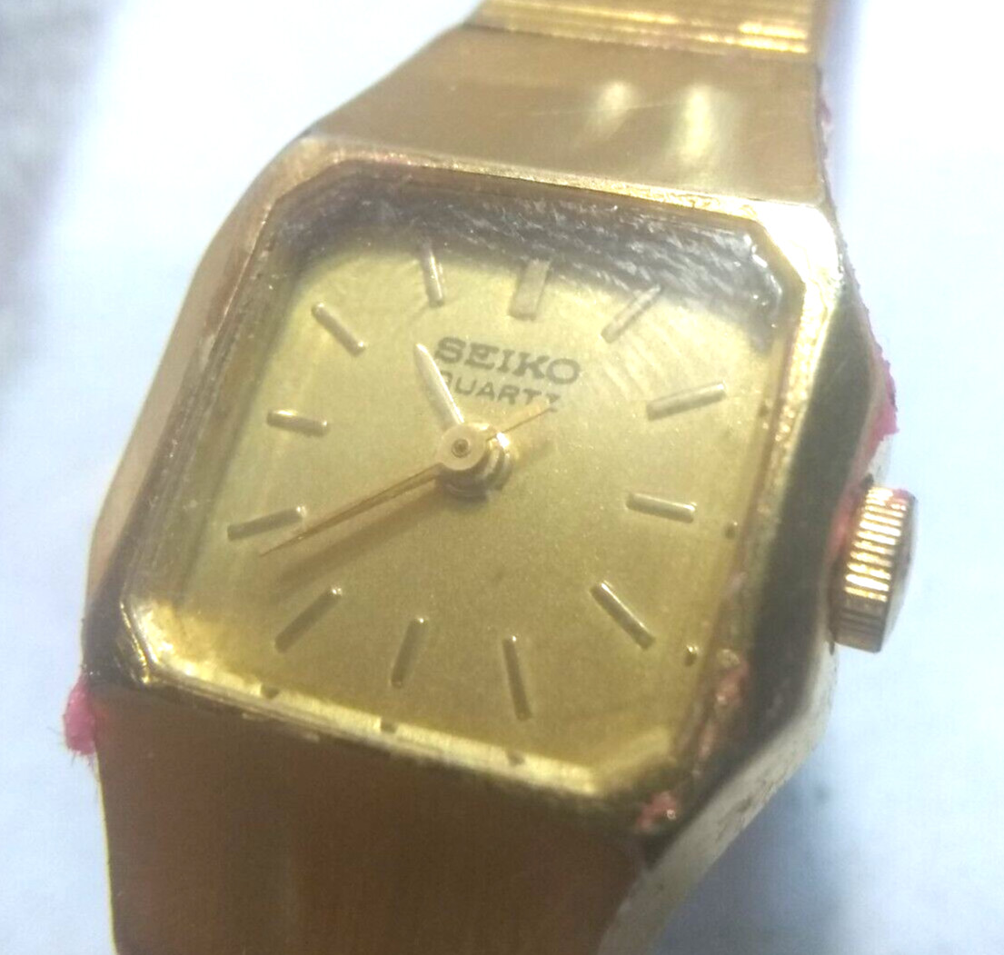 Seiko Quartz Dress Watch Women 7321-5409 All Gold New Bat Works Great Vintage !!