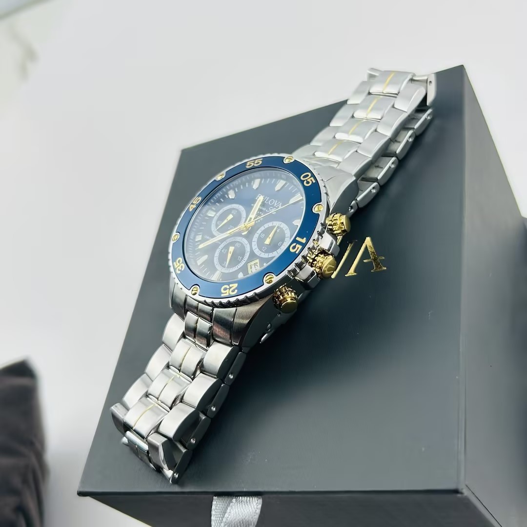 Bulova Men’s Marine Star 98B400 Blue Dial Chronograph Quartz Watch New 41.5 mm