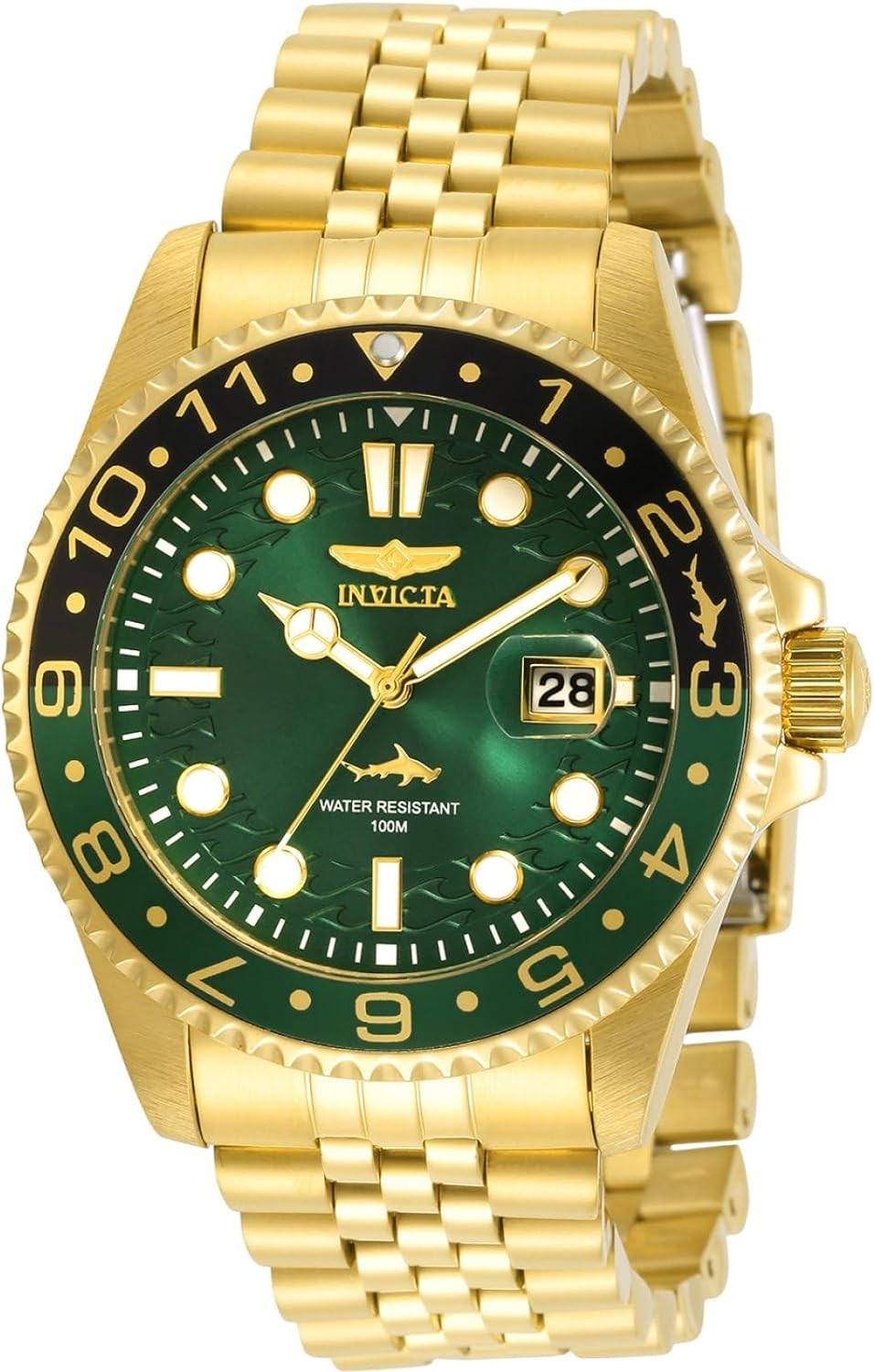 Invicta Men’s 30623 Pro Diver Quartz 3 Hand 43MM Green Dial Gold Steel Watch