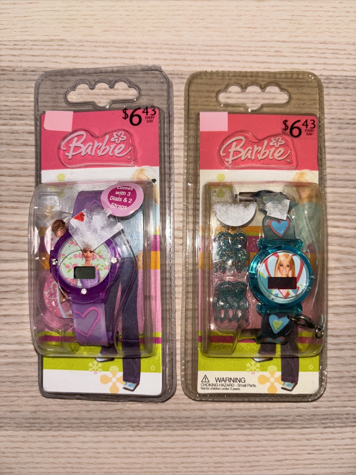 Barbie Blue & Purple Plastic Digital Watch by SII Interchangeable Faces Set Of 2