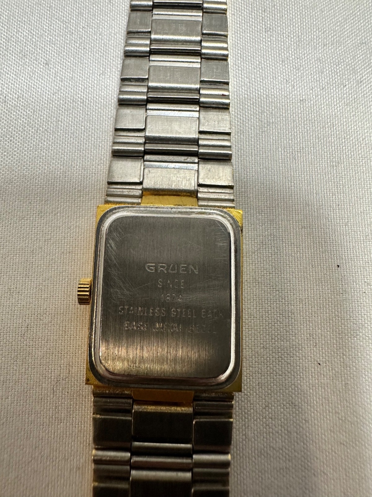 VINTAGE GOLD TONE GRUEN PRECISION QUARTZ TANK STYLE WATCH