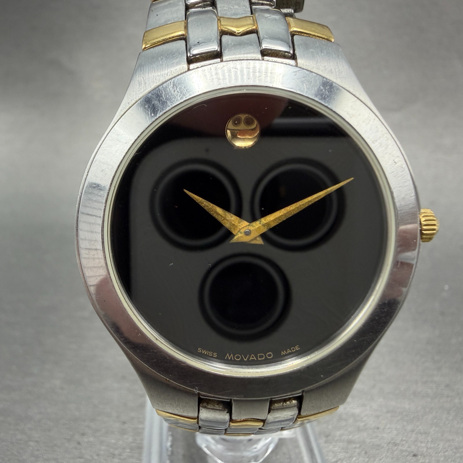 Movado Museum Watch Men 36mm Black Dial Two Tone Round 81 G2 1850 New Battery