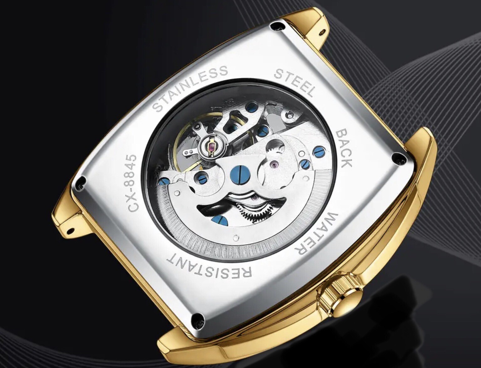 CHENXI Men’s Skeleton Automatic Mechanical Tonneau Shaped Watch Waterproof Gift