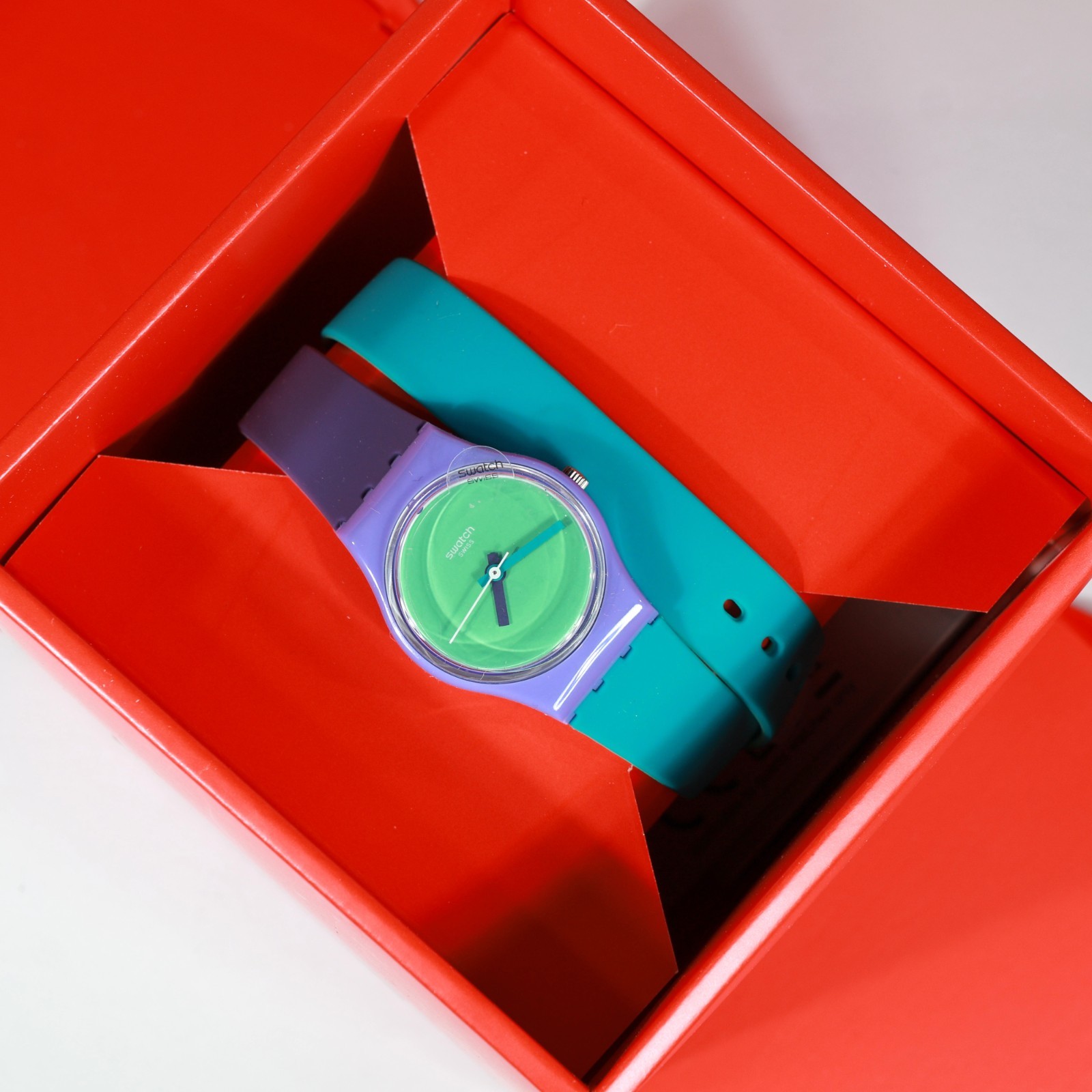 New Swatch Swiss LV117 Fun In Blue Wrap Around 25MM Green Blue Purple Reversible