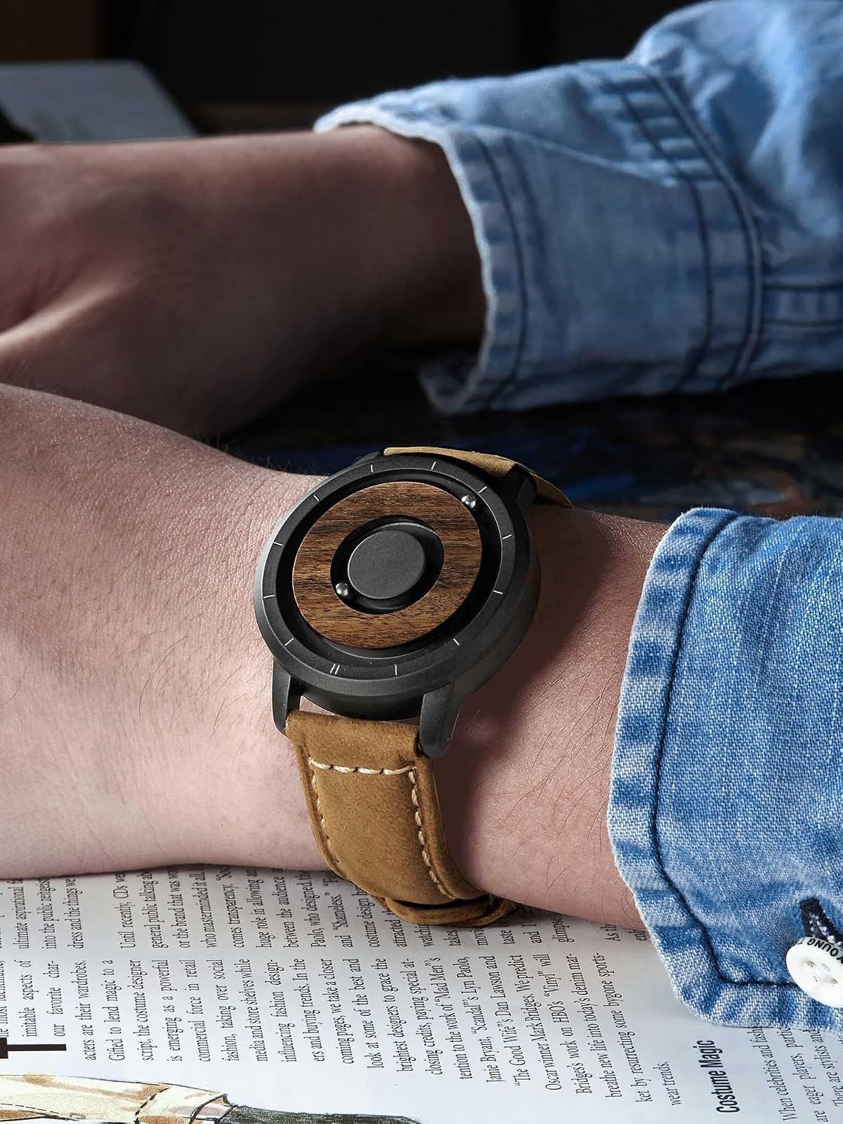 EUTOUR 40mm Wooden Analog Quartz Watch 3ATM Waterproof for Men