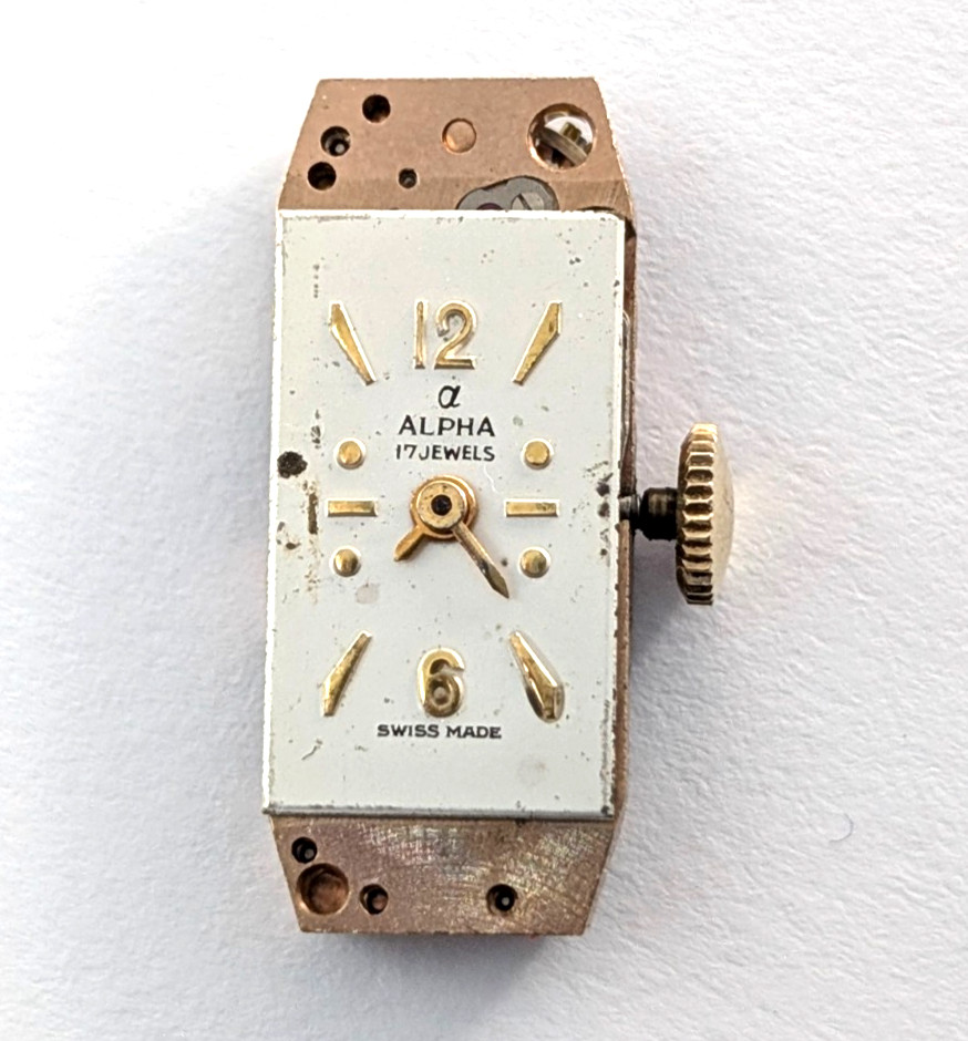 Vintage ALPHA 17j Swiss Cocktail Watch Movement Petite Ladies 9mm PARTS REPAIR