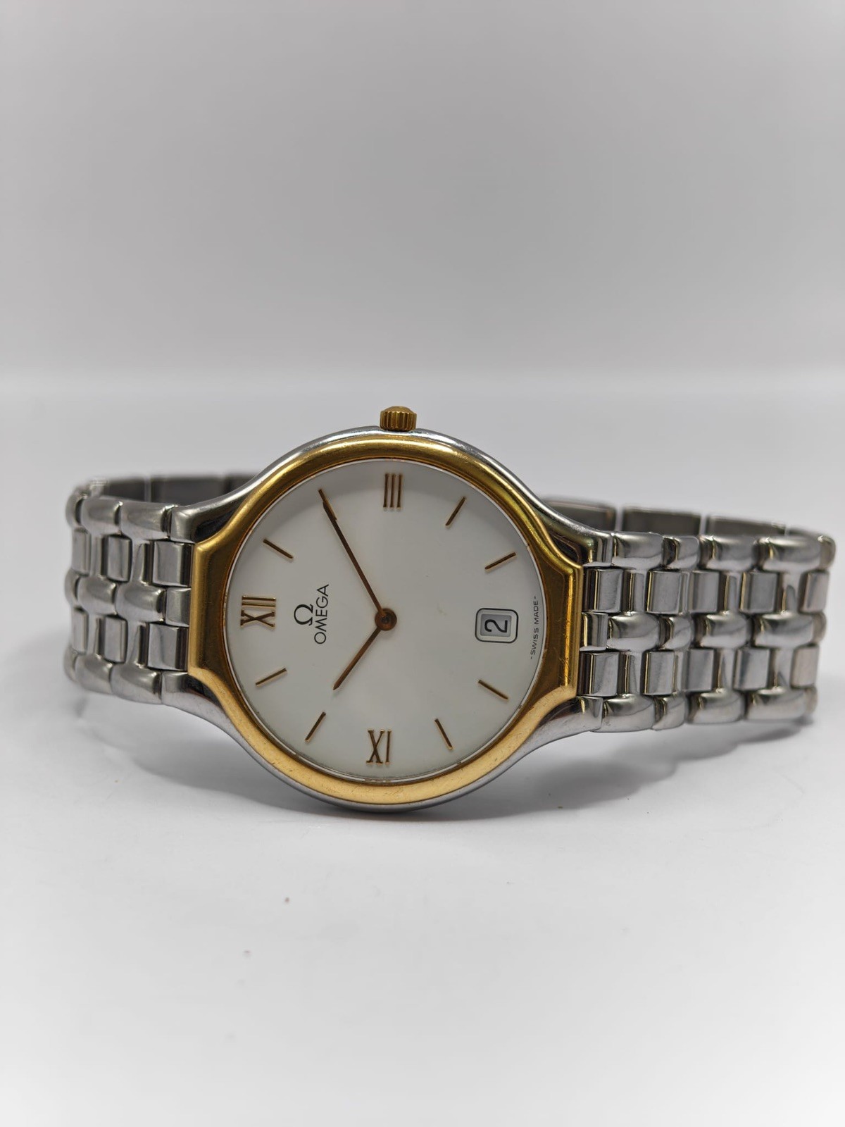 Omega Symbol DeVille White Dial 18k Solid Gold Bezel Mens Watch