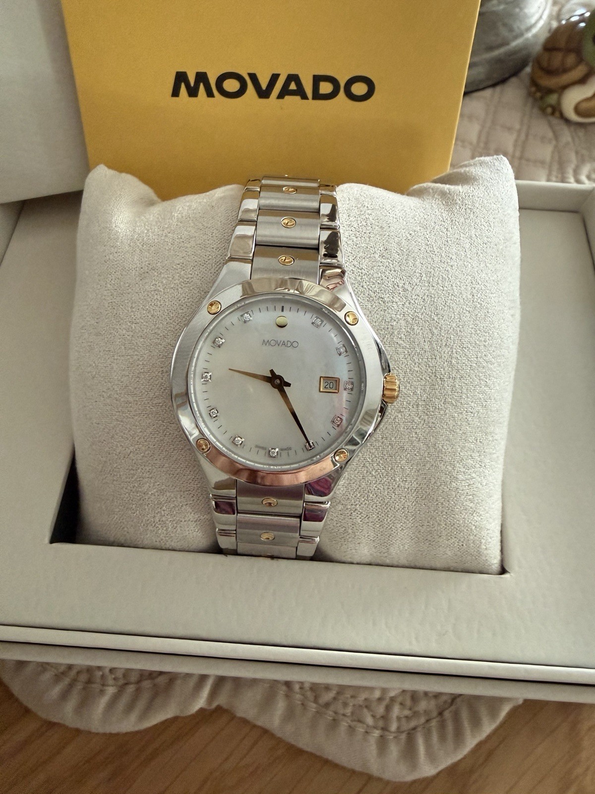 Movado Sports Edition Women’s Two-Tone Diamond Marker Date Quartz Watch w/Box