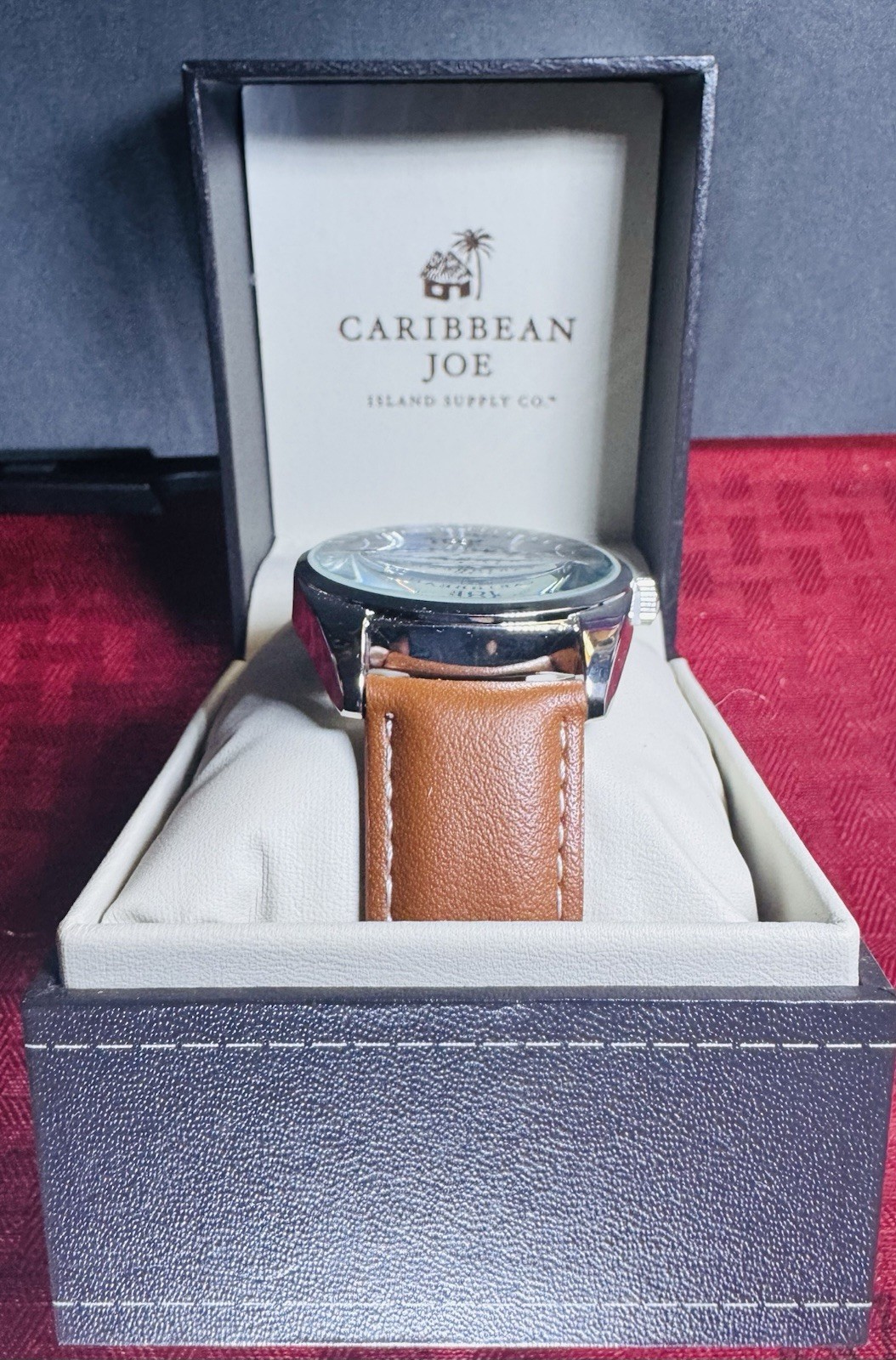 CARIBBEAN JOE -🔥 MENS ISLAND & BEACH WATCH / BLUE FACE – BROWN LEATHER BAND