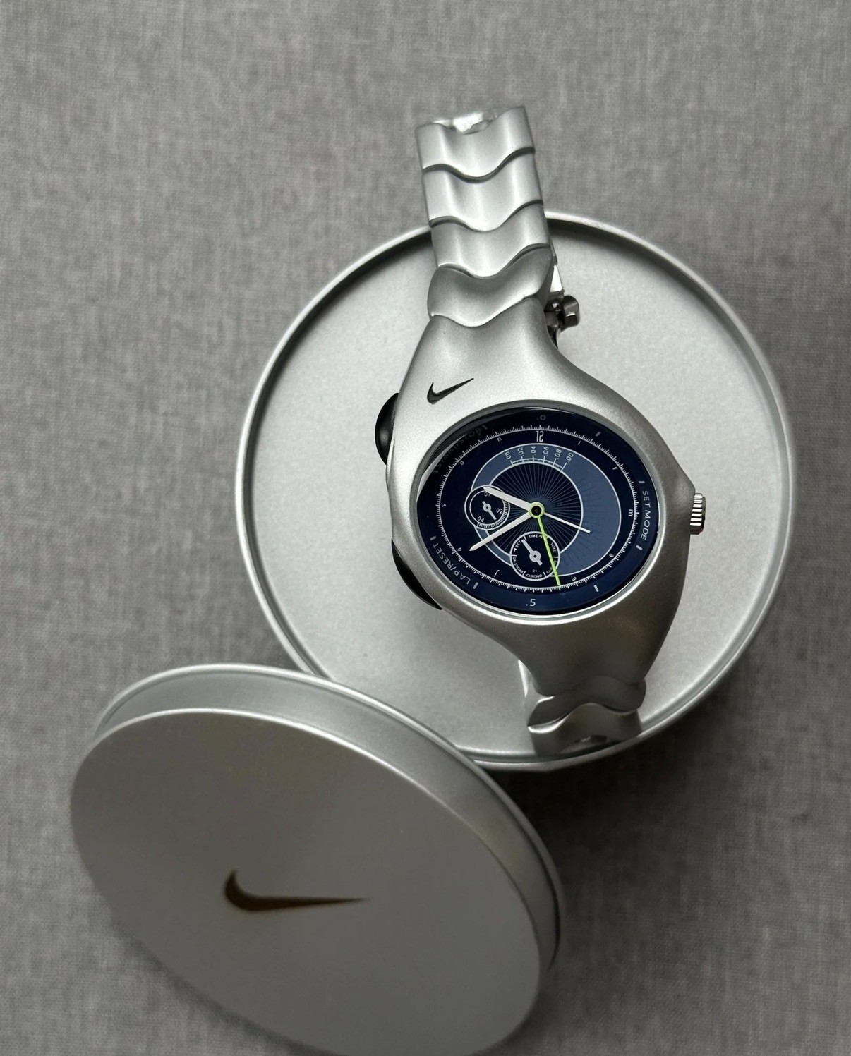 Nike Triax Chronograph Watch Matte Silver with blue dial