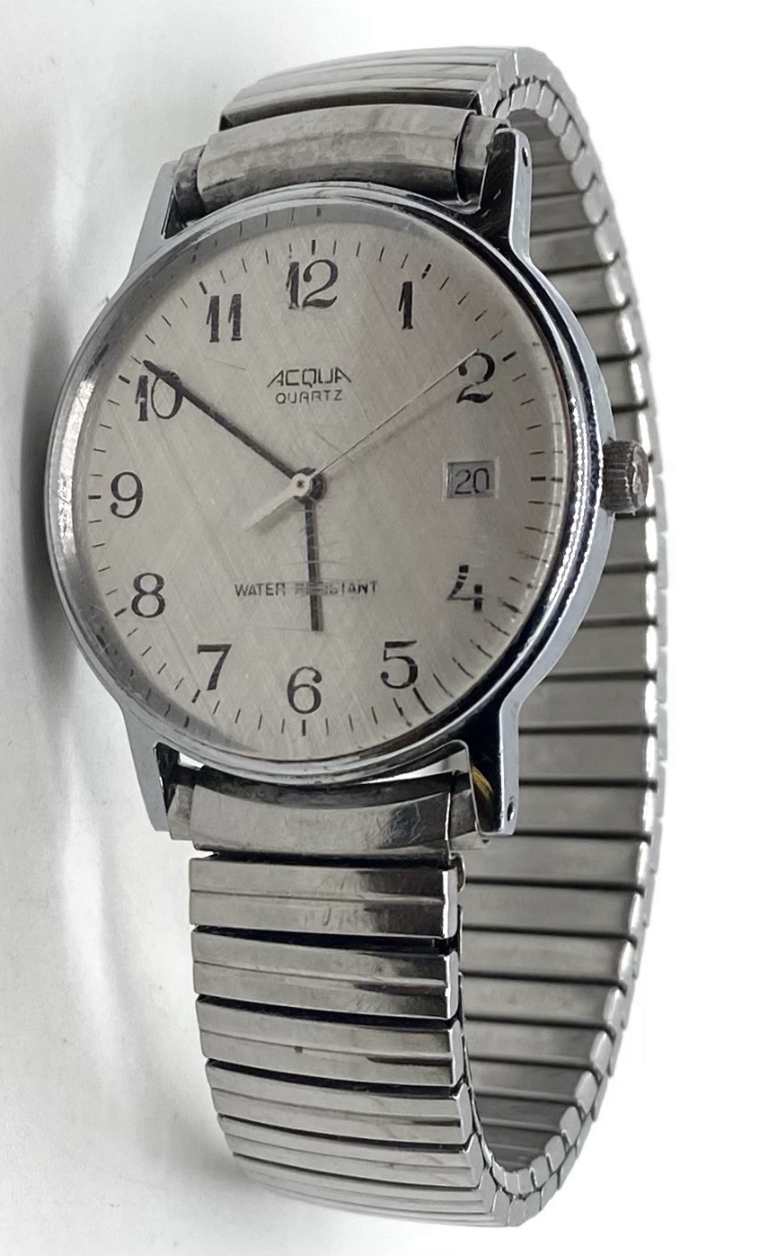 ACQUA Mens Watch New Battery Date Indicator Silver SPEIDEL Expansion Band WR