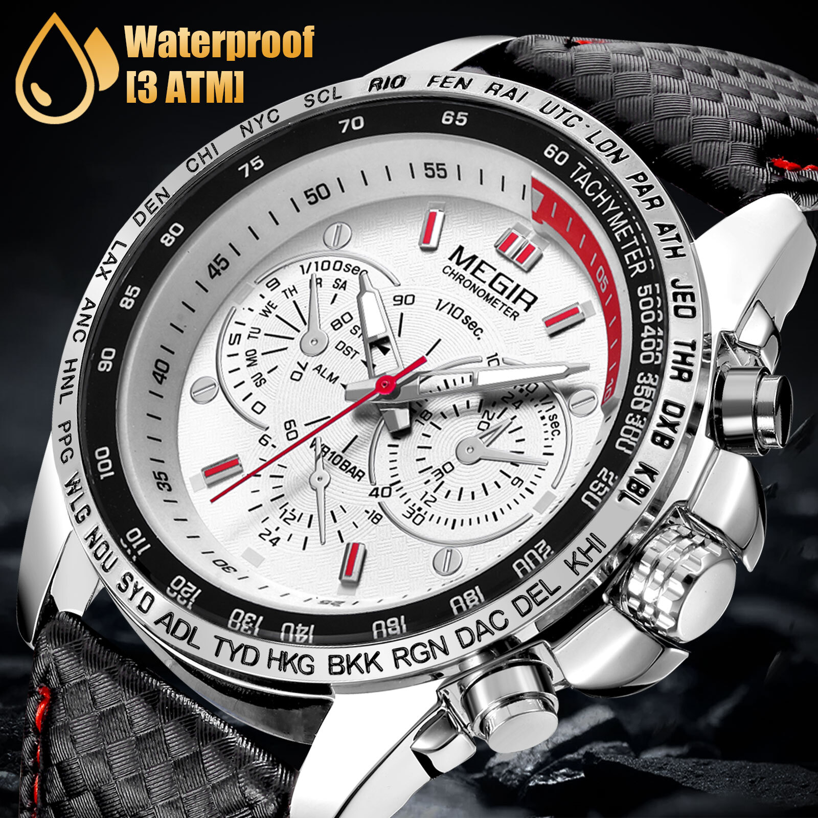 Waterproof MEGIR Men’s Stainless Steel Analog Sports Quartz Military Wrist Watch