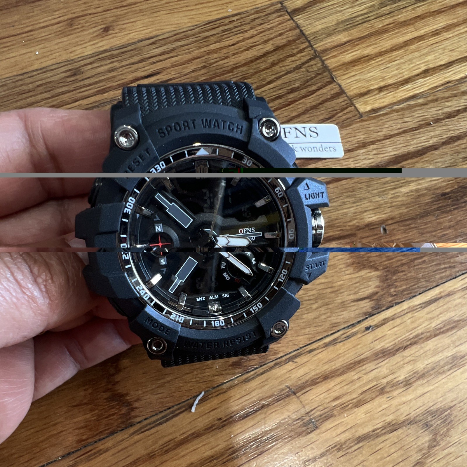 OFNS S3179 Sport Analog-Digital Quartz Watch Alarm/Light Black Rubber Strap