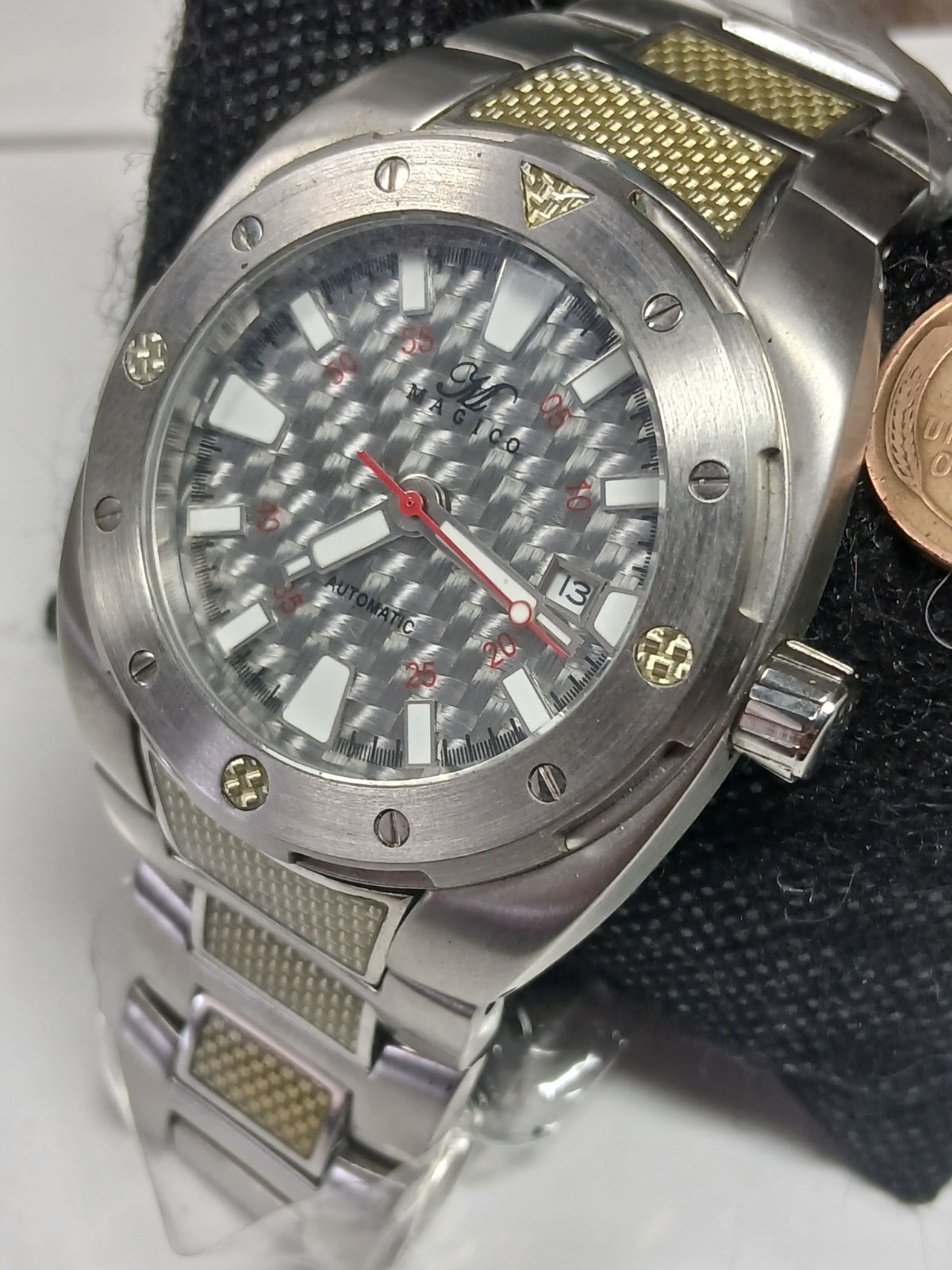 Brand New Magico 316L Automatic Carbon Fiber Texture Dial Mens Watch
