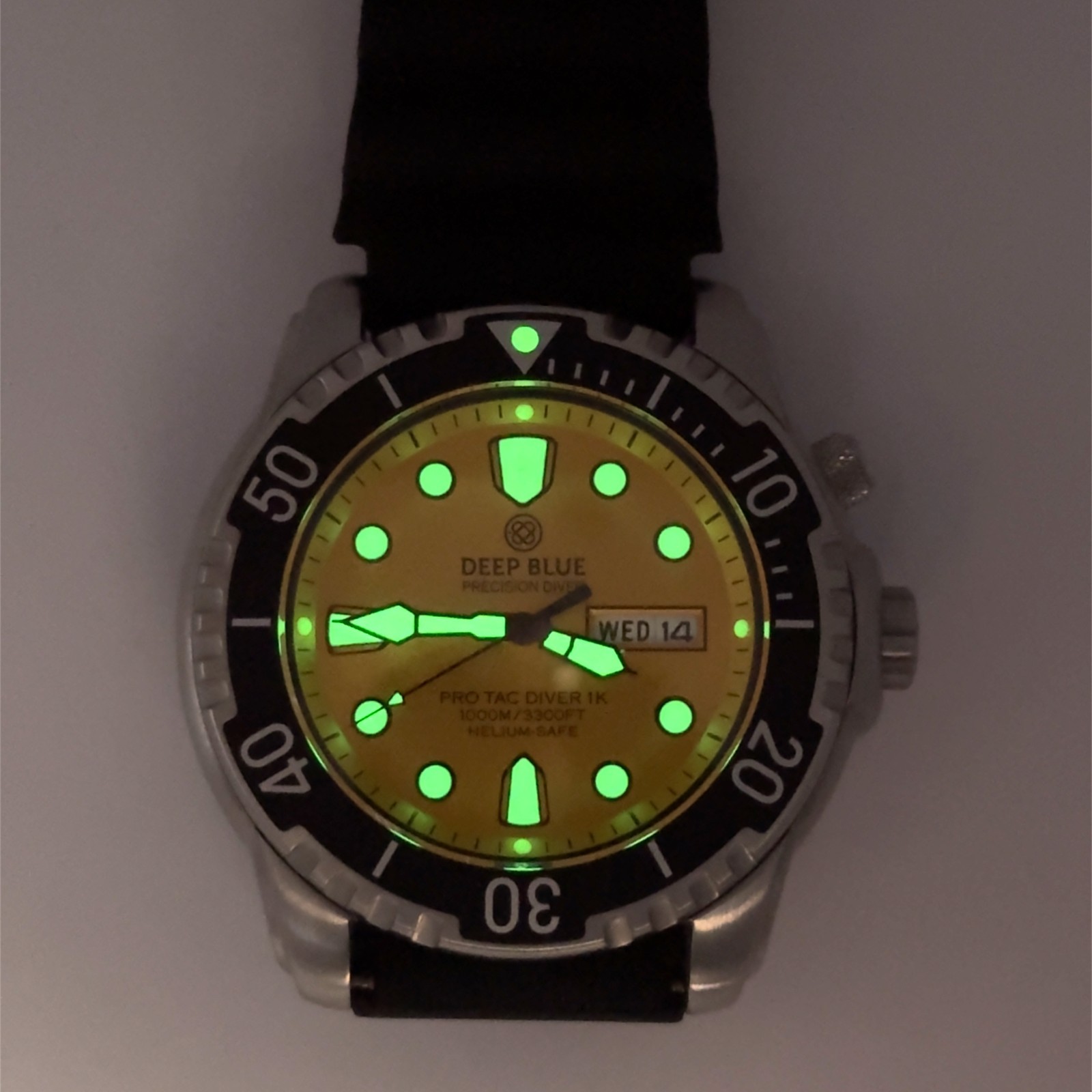 Deep Blue Precision Diver Quartz Pro Tac Diver 1000 Yellow Dial Wristwatch 43mm
