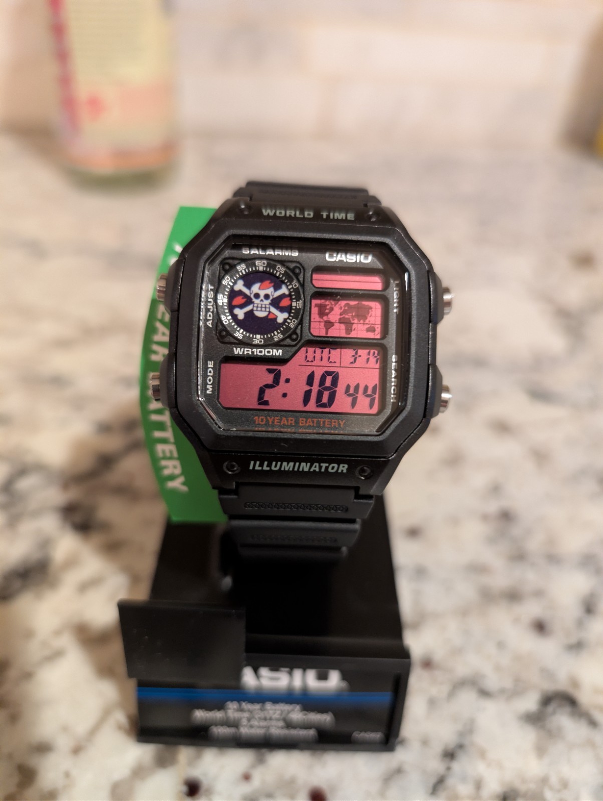 One Piece Chopper Inspired Mod CASIO AE-1200 Black Watch pink jolly roger