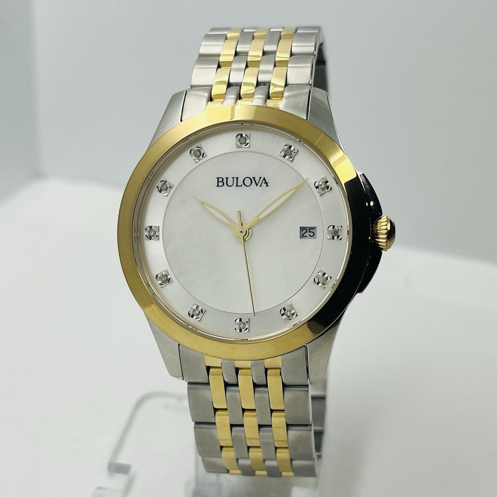 Bulova Women’s Diamond Accent Date Indicator Two Tone 36mm Watch 98P161