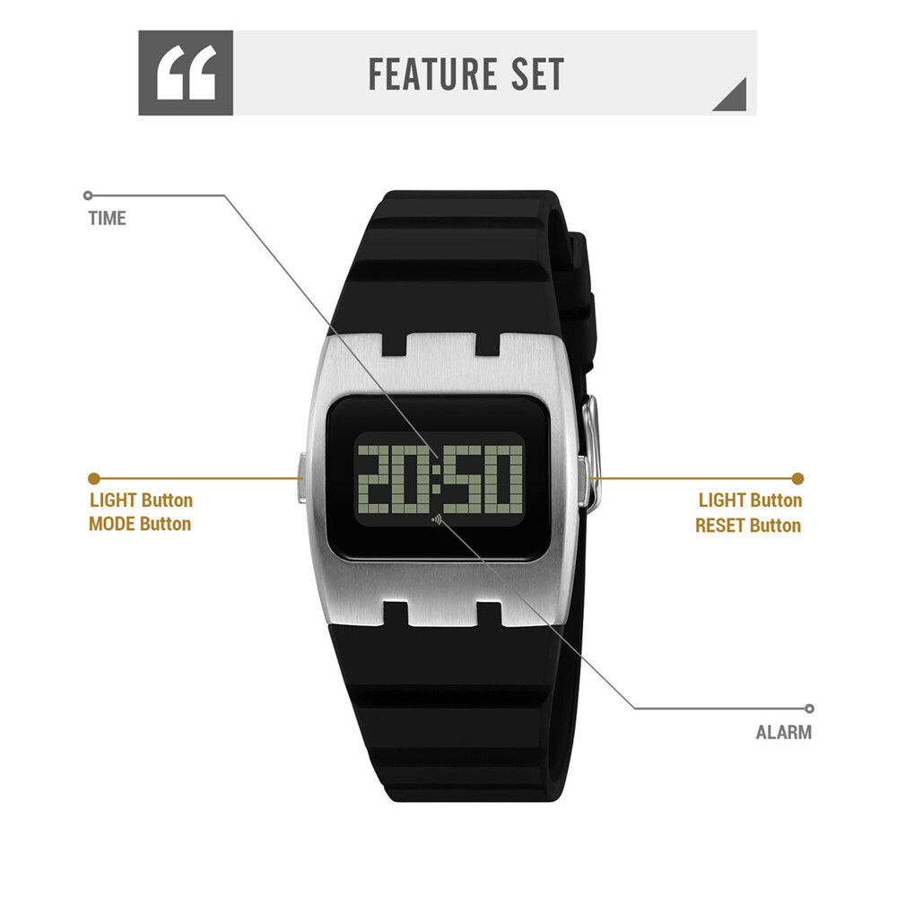 SKMEI Men Rectangle Watch for Boys Digital LED Wristwatch Big Numeral Stopwatch