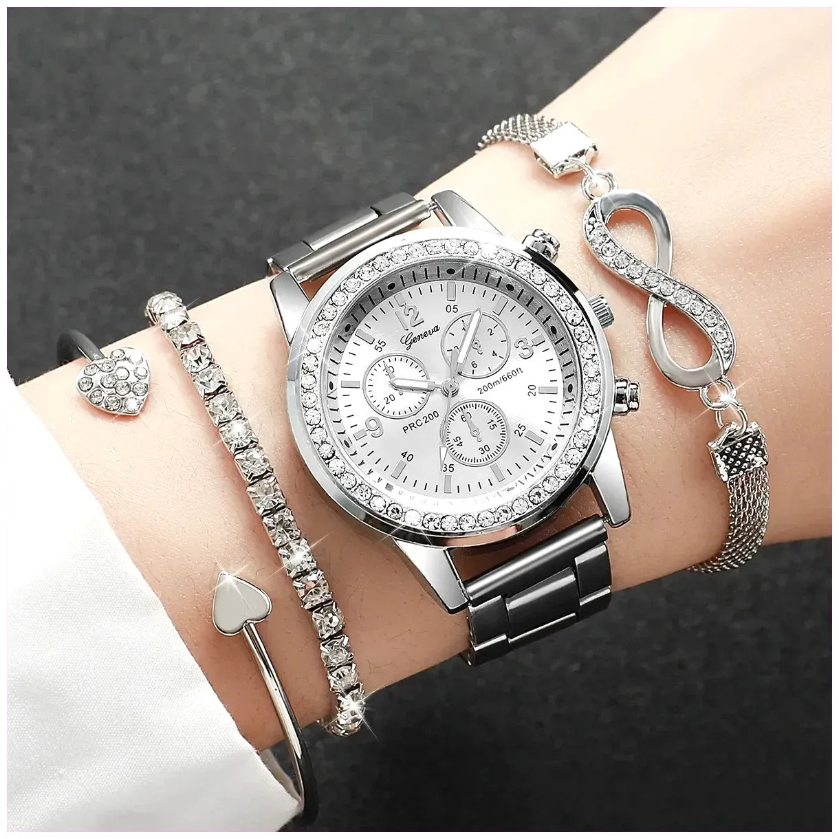4 unids/set reloj de mujer con diamantes de imitación de moda relojes de cuarzo