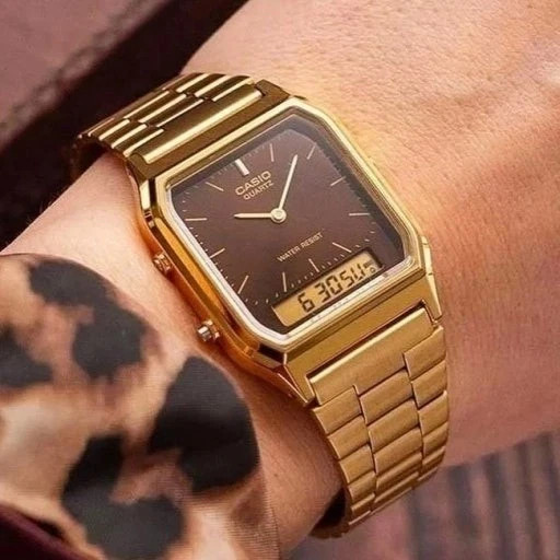 Casio AQ-230GA-5A Analog Digital Watch Gold Tone Brown Vintage Retro Unisex
