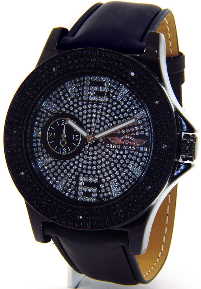 KING MASTER DIAMOND WATCH BLACK FACE LARGE BLACK CASE BAND SUPER TECHNO JOJINO
