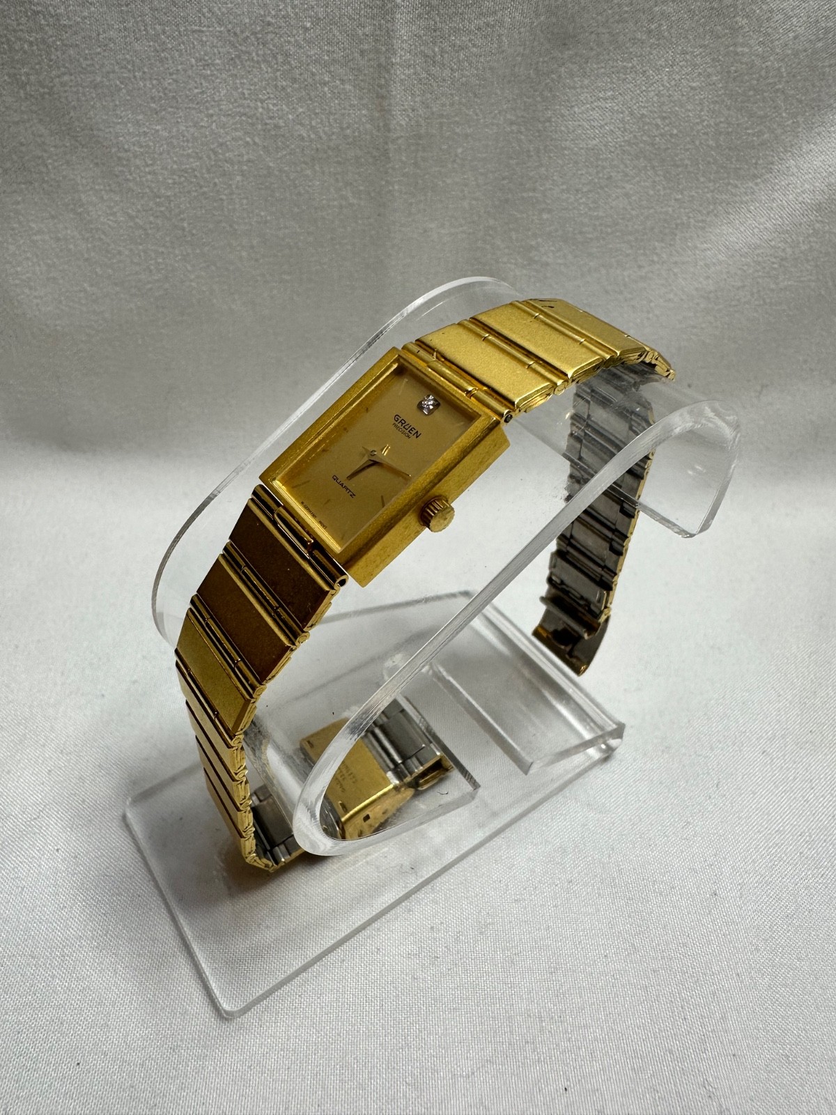 VINTAGE GOLD TONE GRUEN PRECISION QUARTZ TANK STYLE WATCH