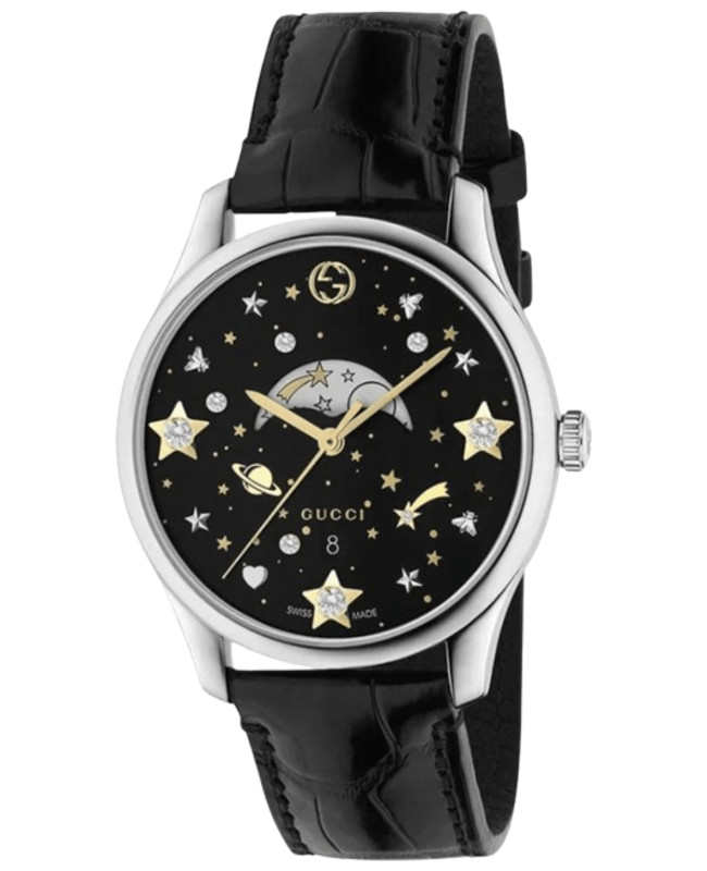 New Gucci G-Timeless Black Diamond Dial Leather Strap Women’s Watch YA1264091