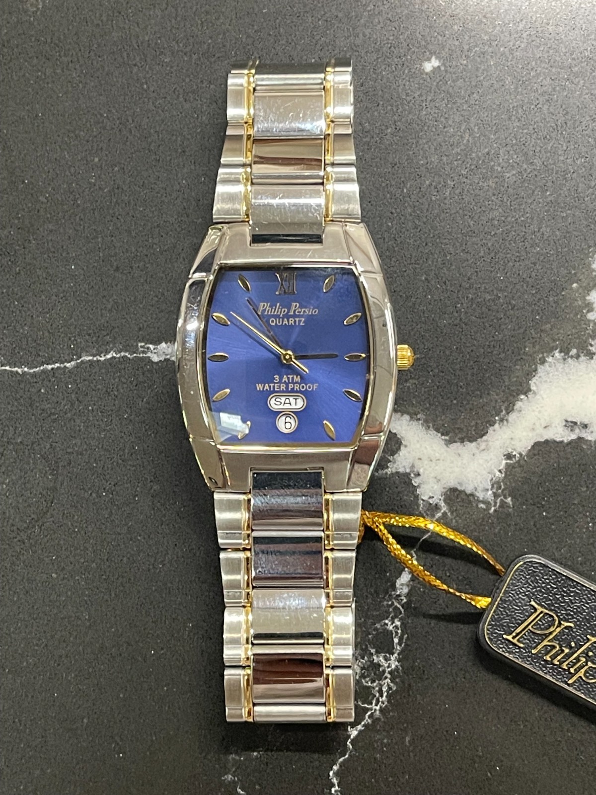 Philip Persio Tank Watch Day-Date Two-Tone Stainless Bracelet