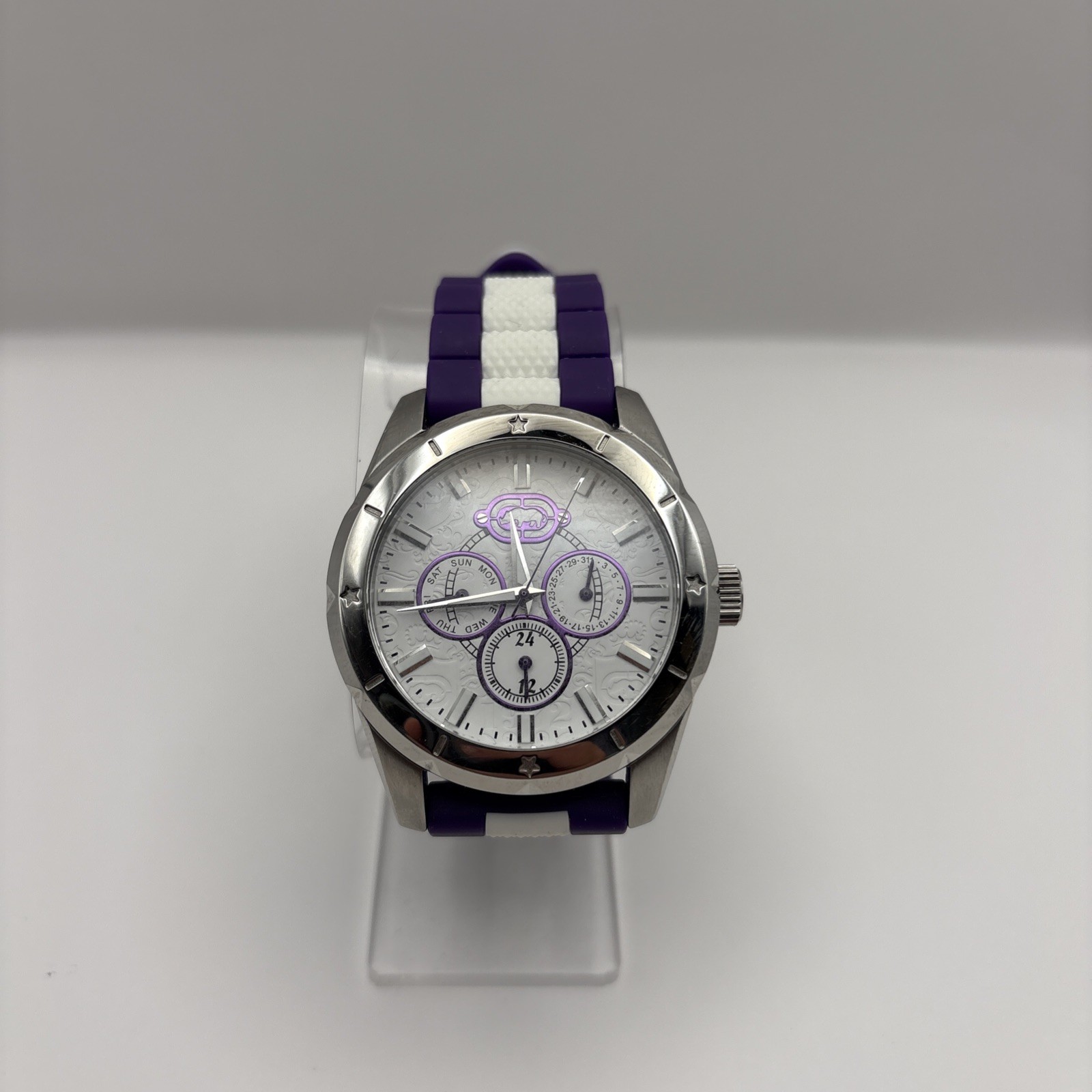 Marc Ecko The Supreme Men’s Watch. Unique Purple/white Strap Japan Mvmt. VTG
