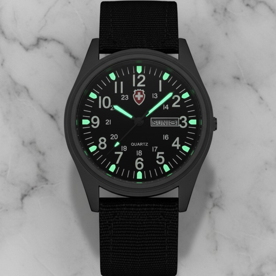 Swiss Style Unisex Military 42 mm Watch Sport Textile Green Nylon Strap Luminous