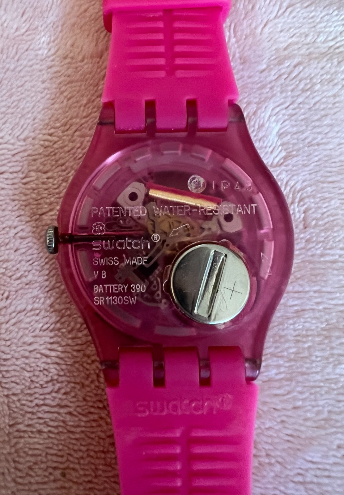 RARE Vintage Swiss Swatch Pink Jelly Skeleton Watch • NEW BATTERY Pristine Gear