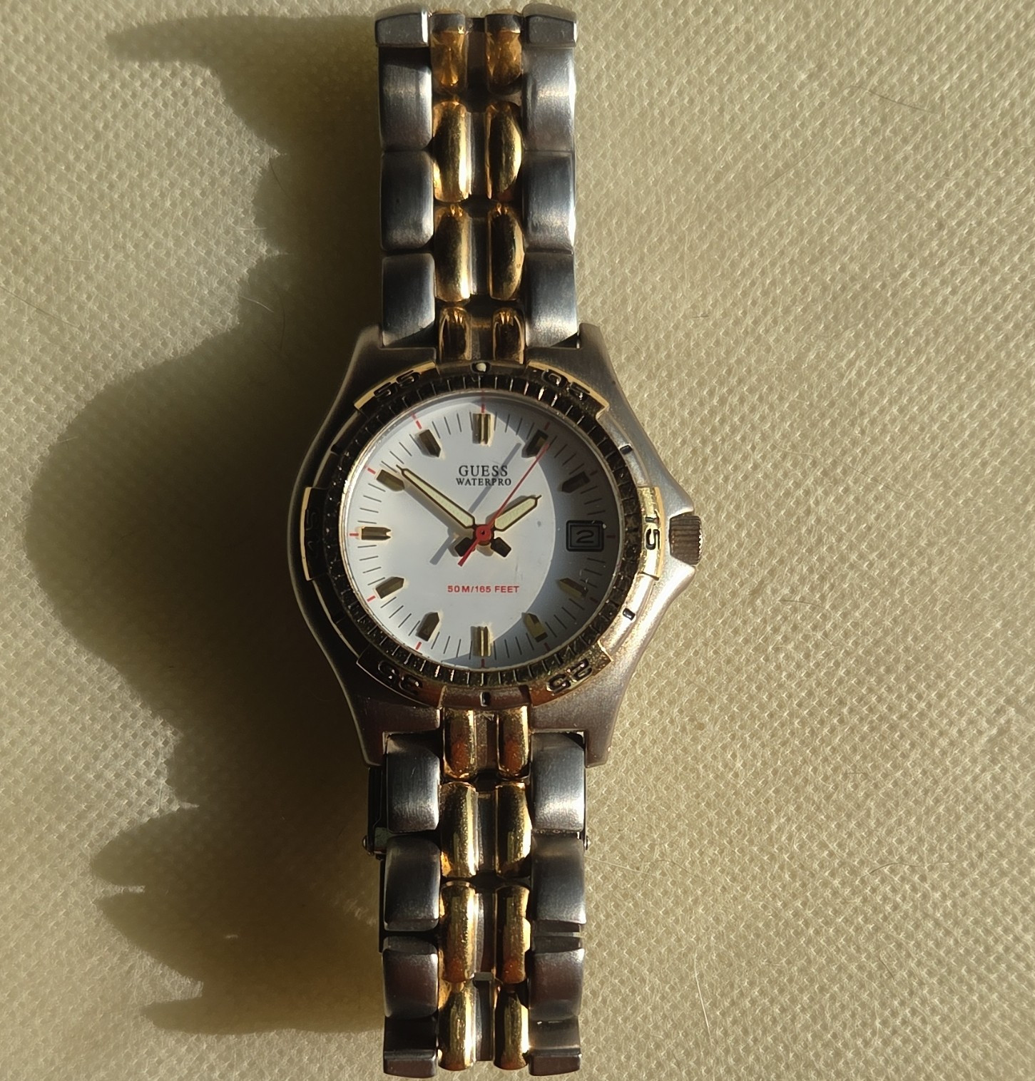 GUESS Waterpro Quartz Two-Tone Metal Bracelet White Dial Date 50m