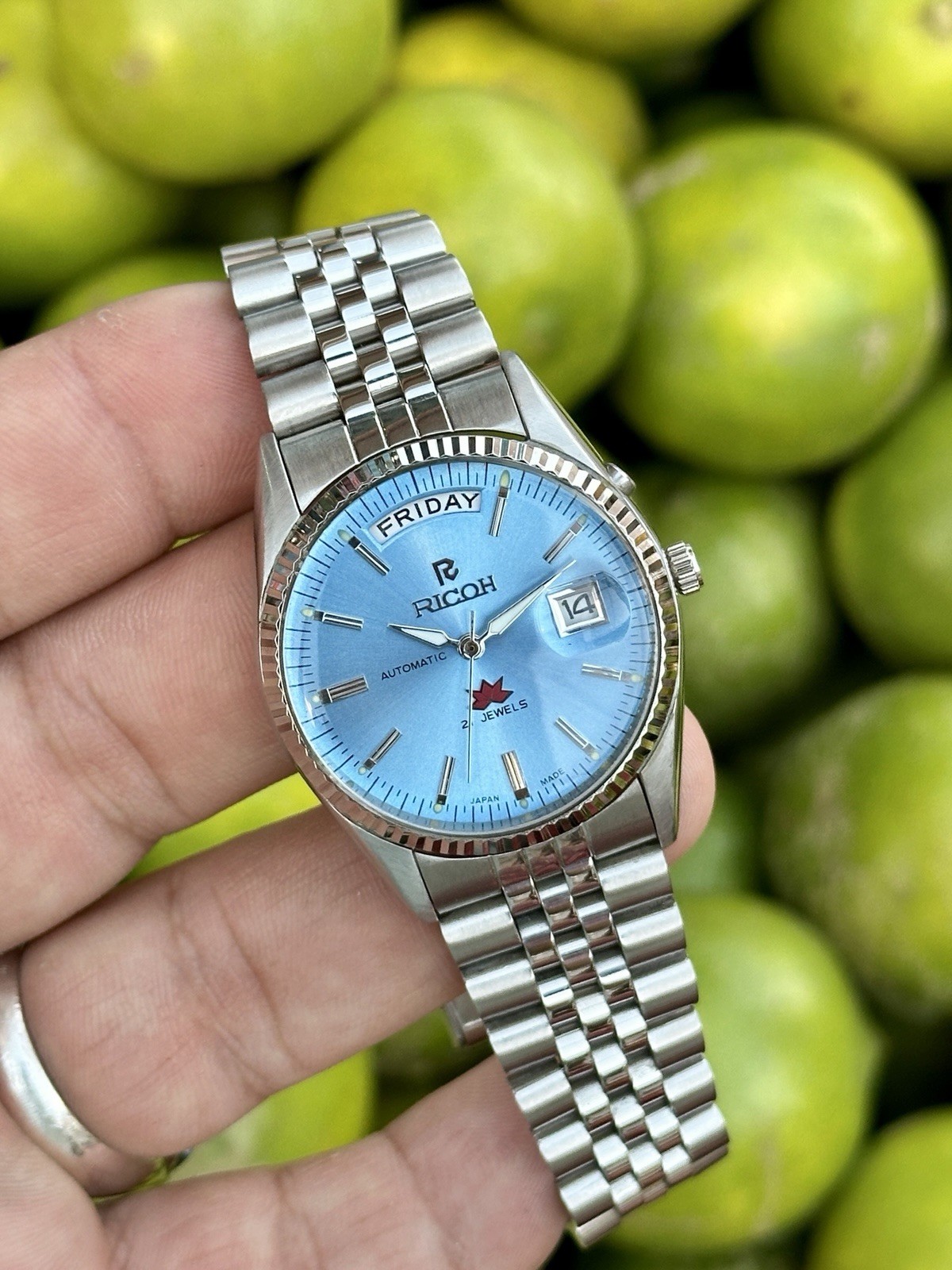 Ricoh President Automatic 21 Jewels Beauty Ice 🧊 Blue Dial Day/Date Wristwatch