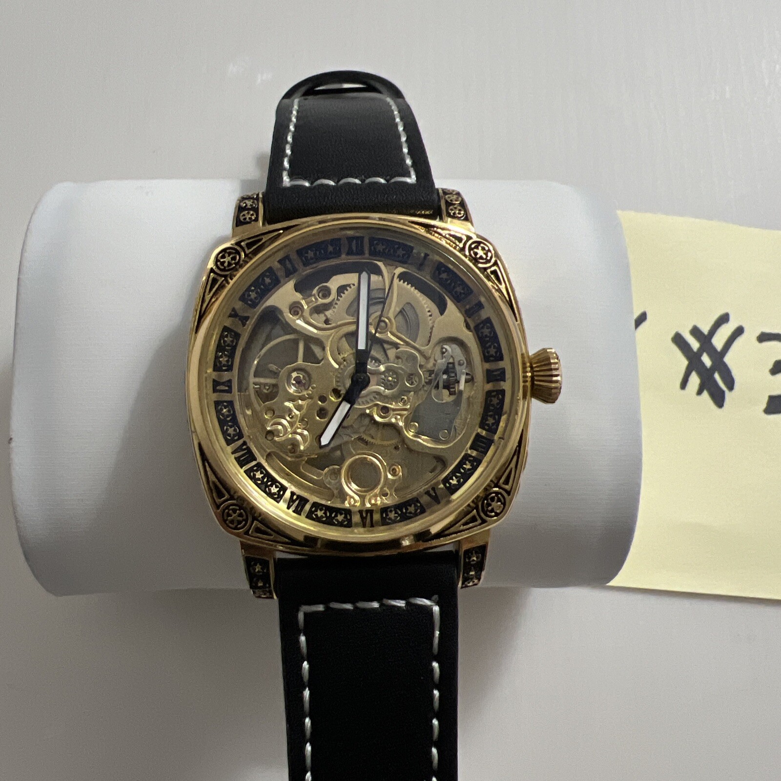 Men’s Automatic Square Carved Skeleton Luxury Hollow Watch Waterproof Gold