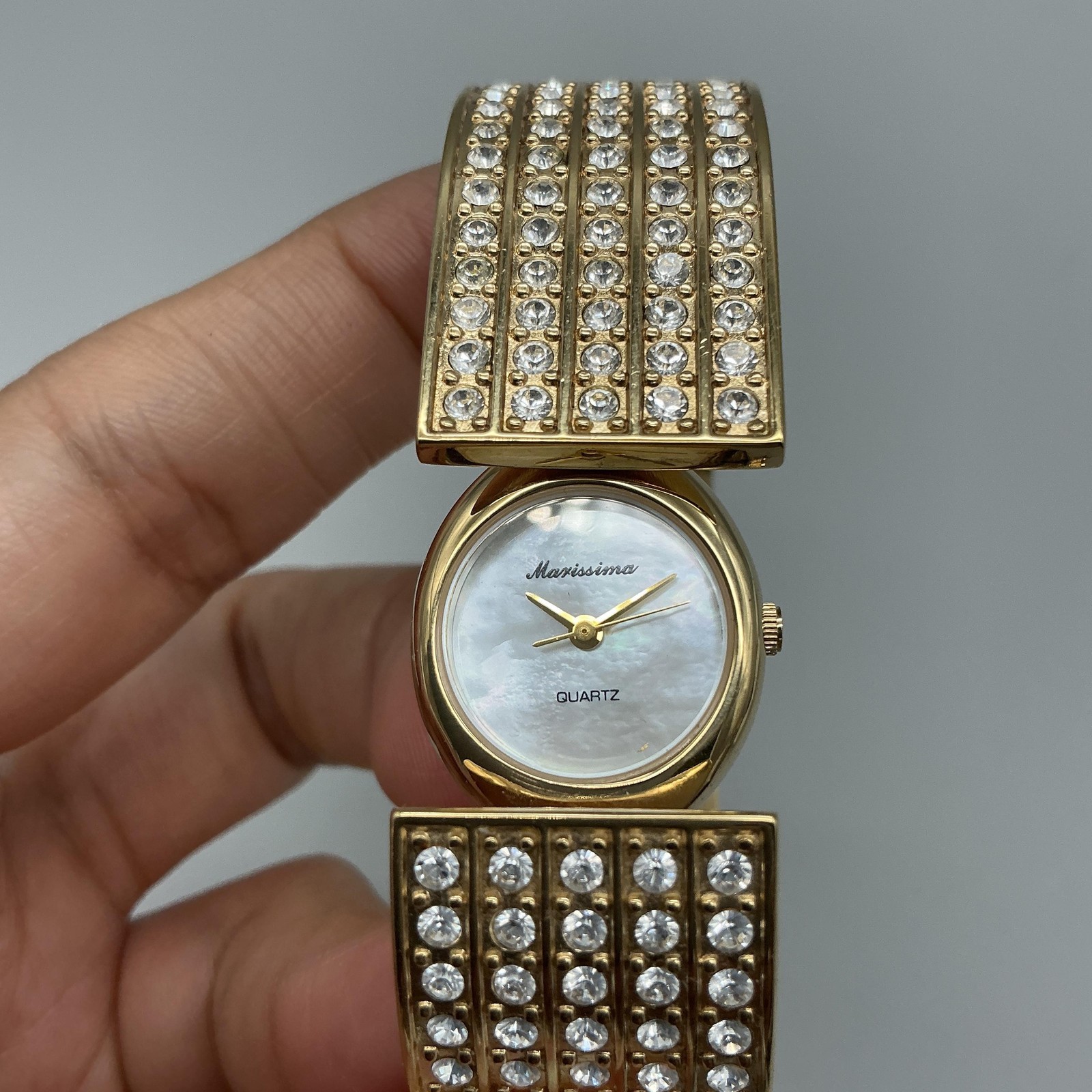 Marissima Womens Watch 20mm MOP Gold Tone Crystals Bracelet New Battery 6.5″