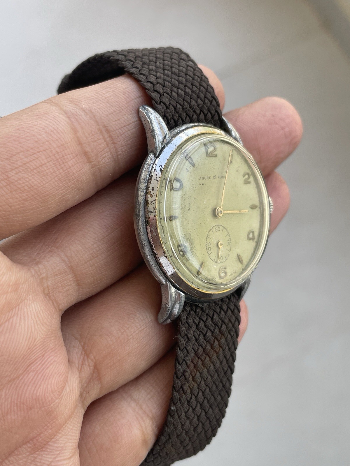 [Serviced] Vintage Ancre 15 Rubis Swiss Made Running well Patina Dial and Case