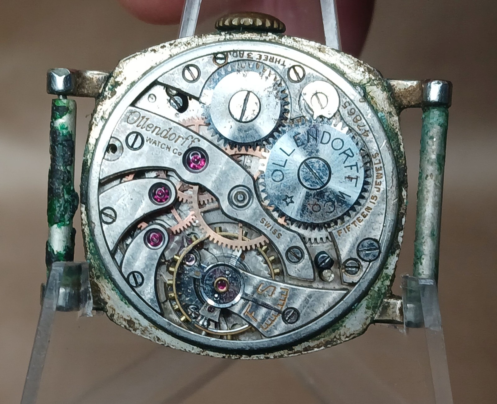 Vintage 1920s Art Deco Ollendorff Cushion Case Men’s Watch 15J 103M PartsRepair