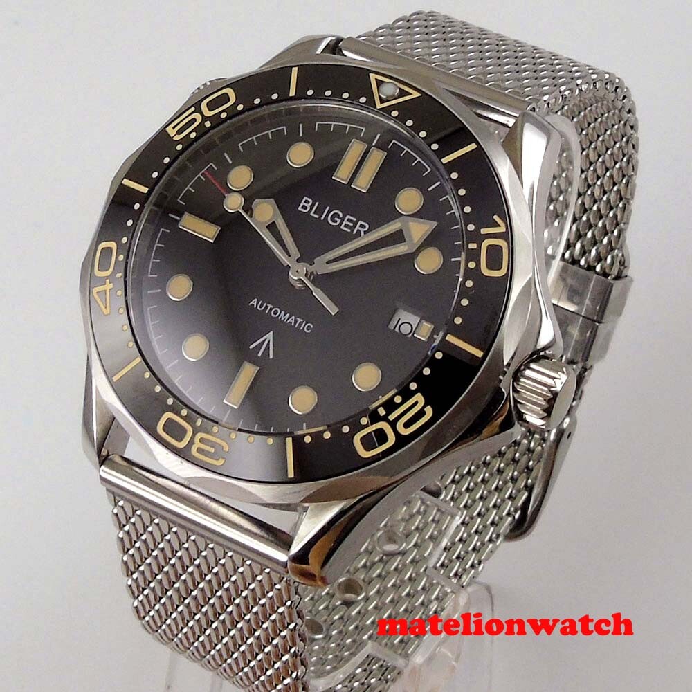41mm Automatic Mens Watch Date NH35/PT5000/Miyota Black Dial Date Sapphire Glass