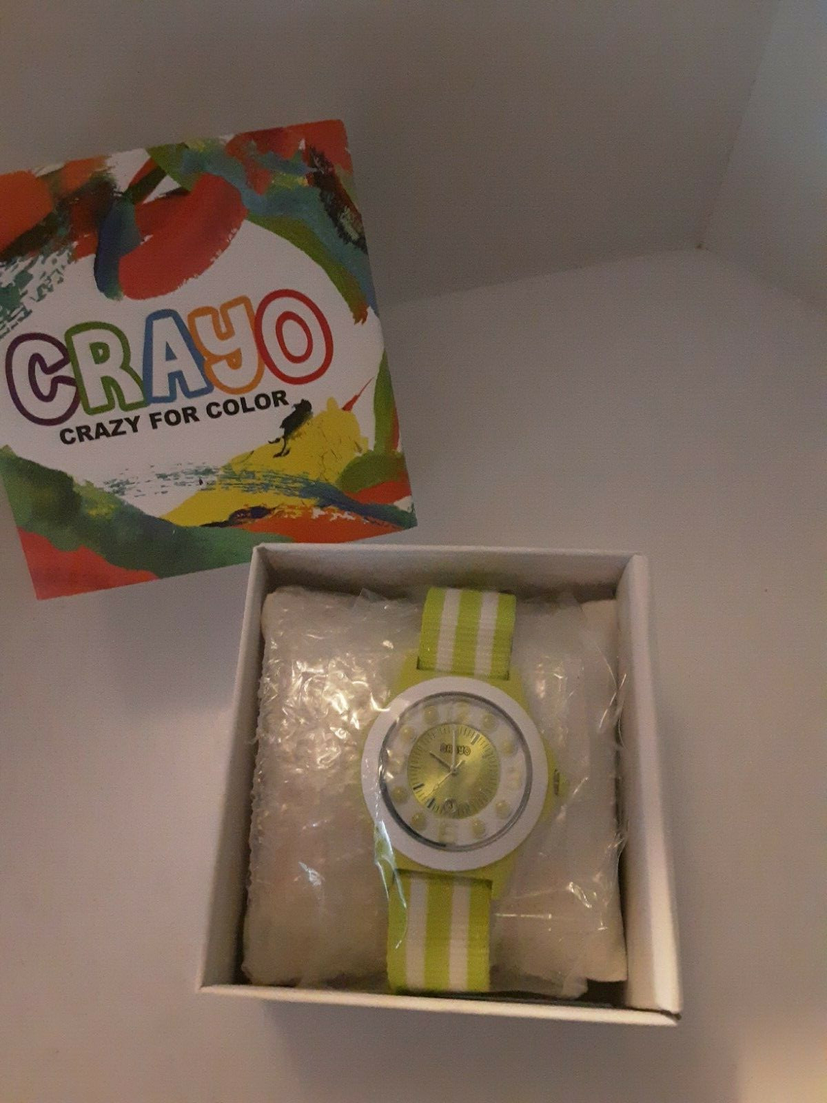 NEW Crayo Carnival Wrist Watch Date Lime Green White Stripe Unisex Nylon Band