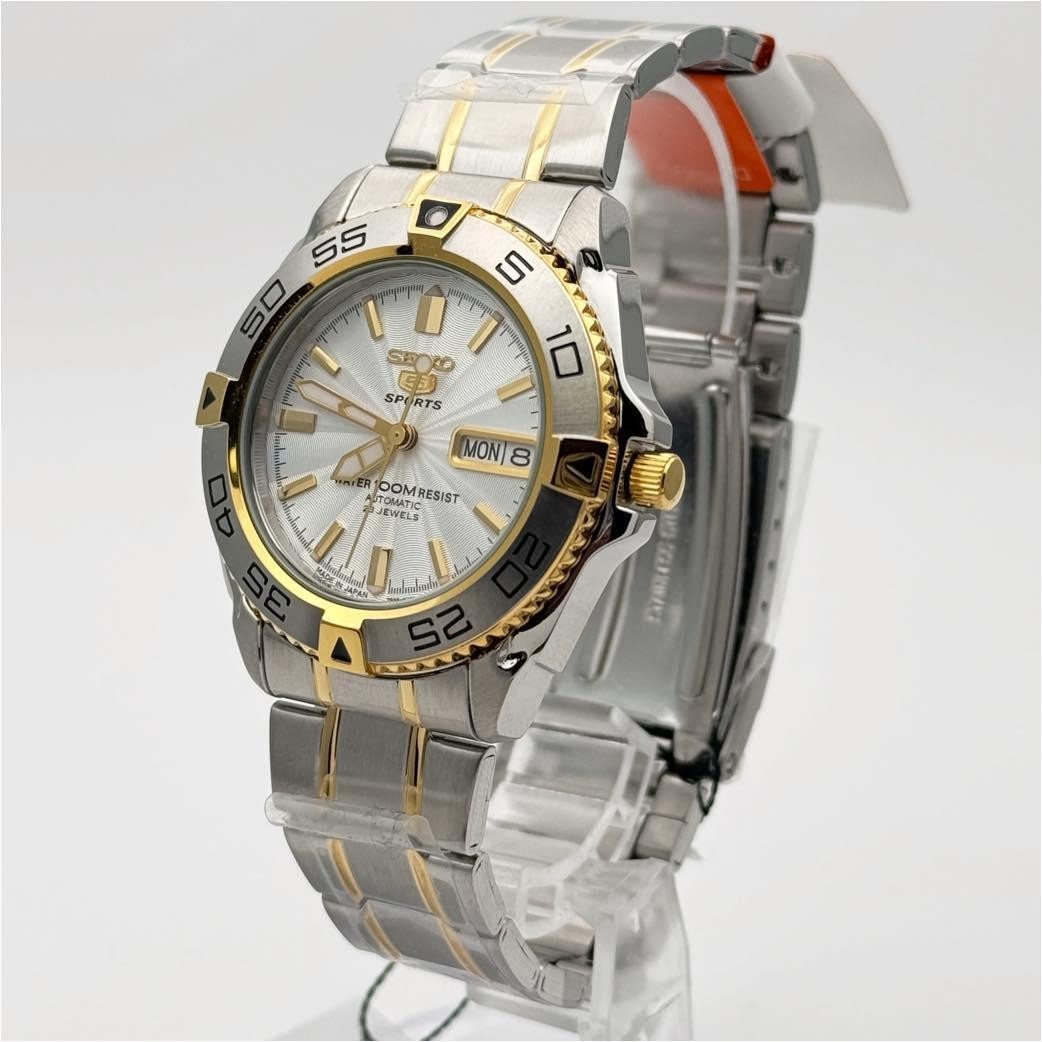 Seiko 5 SNZB24JC Automatic Day Date 100M Two Tone SS Watch Men Analog In hand