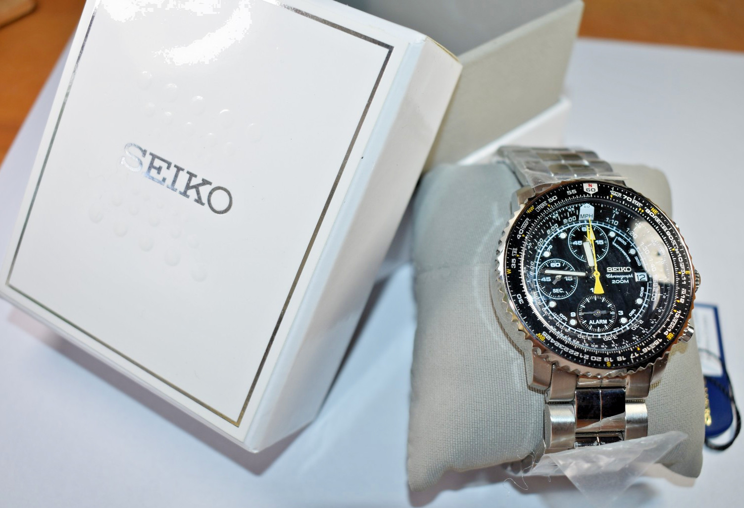 NEW! IOB! Seiko SNA411P1 Flightmaster Men’s Black Dial Watch NEW BATTERY!