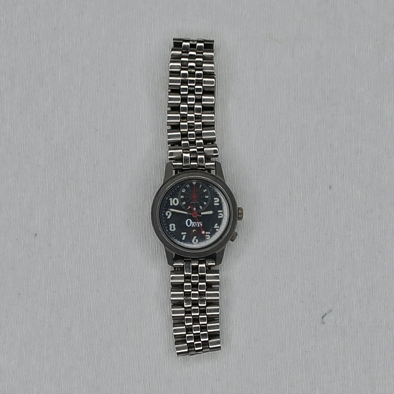 Orvis Vintage Quartz Analog Wristwatch Black Dial Arabic 26mm Steel Bracelet