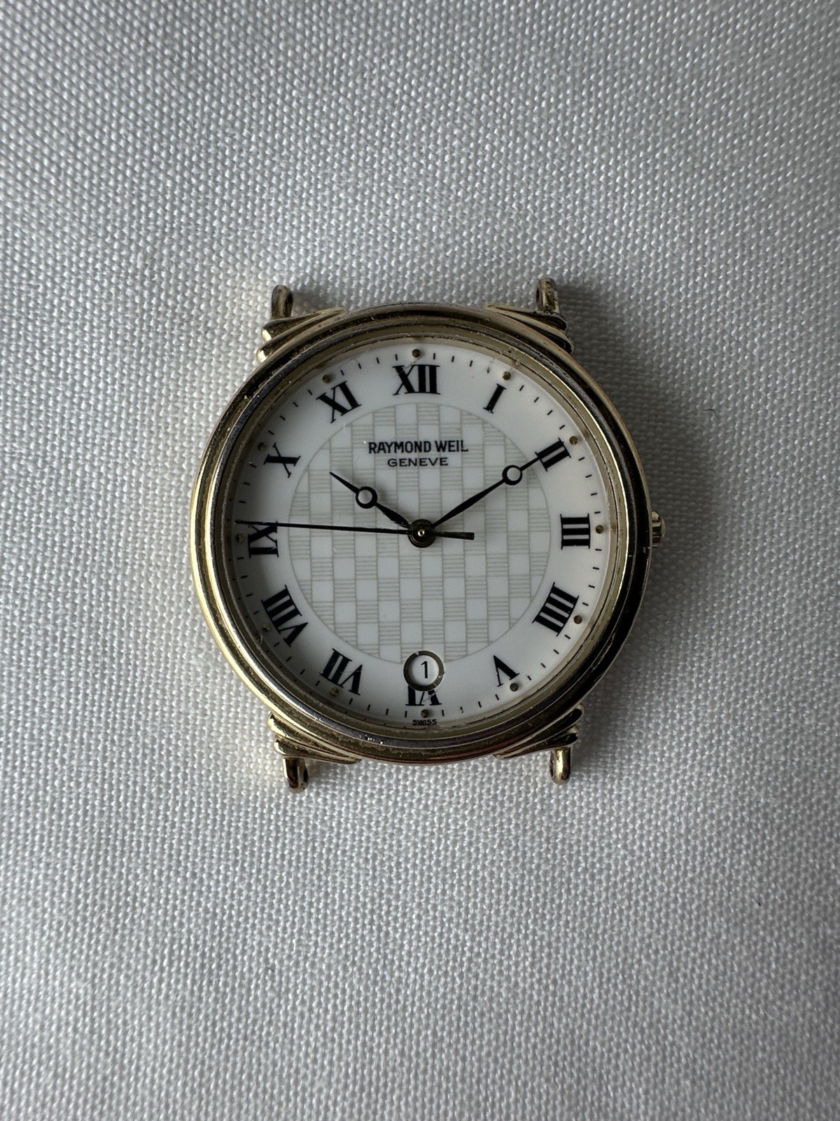 Raymond Weil Geneve 5531 Swiss Gold Tone Date Watch Roman Dial Untested Parts